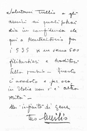 parte di una lettera di <b>Emilio Lussu</b> indirizzata all'amico Renzo Pazzaglia scritta su carta intestata della Camera dei Deputati e datata 16 giugno 1921