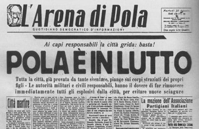 la notizia della strage nel giornale 'L'Arena di Pola'