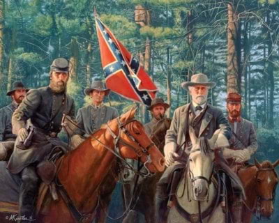 il Gen. <b>Robert Edward Lee</b> in groppa al suo cavallo grigio Travallier conosciuto da tutti i soldati sudisti