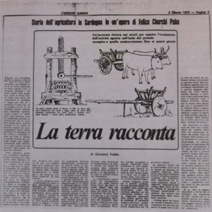 articolo de L'Unione Sarda del 3 marzo<br>1975 sull'opera di <b>Felice Cherchi Paba</b>
