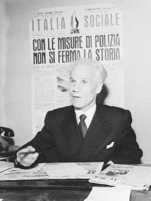 <b>Augusto De Marsanich</b>, Segretario Msi dal 1950 al 1953, autore del motto «<i>Non rinnegare e non restaurare</i>»