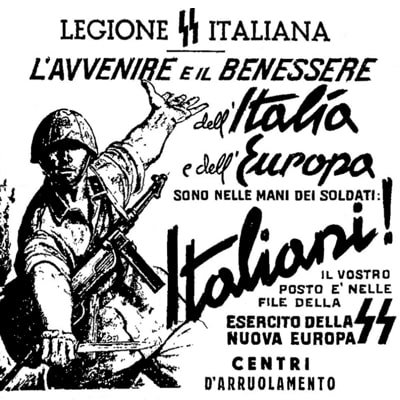 manifesto di propaganda delle SS italiane curato dal disegnatore Gino Boccasile