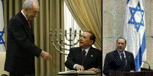 <b>Silvio Berlusconi</b> incontra il Presidente di Israele <b>Shimon Peres</b> e Berlusconi al Parlamento israeliano