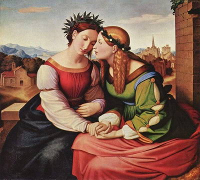 'Italia e Germania', dipinto allegorico del 1828 di Fredrich Overbeck (Neue Pinakothek di Monaco)