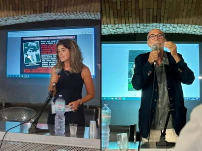 la presidente della commissione cultura del Comune di Cagliari, <b>Enrica Anedda</b> e lo storico dell'arte <b>Giorgio Pellegrini</b>