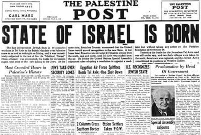 l'annuncio della nascita del nuovo Stato di Israele